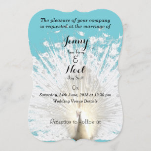 Elegante White Peacock Feathers Wedding Einladung