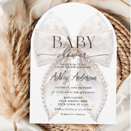 Elegante White Pearl Bow Baby Shower Einladung