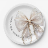Elegante White Pearl Bow Baby Shower Pappteller (Vorderseite)