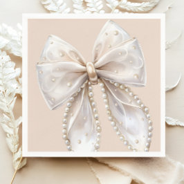 Elegante White Pearl Bow Baby Shower Serviette