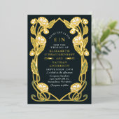 Elegante White Peony Art Nouveau Floral Wedding Folieneinladung (Stehend vorne)