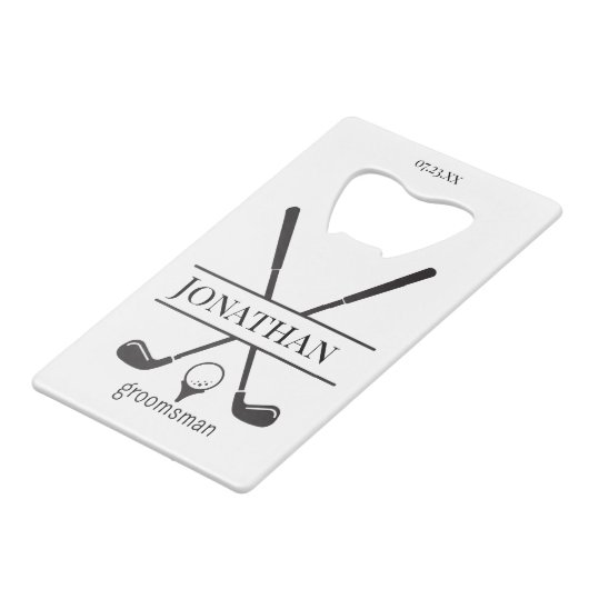 Elegante White Personalisiert Trauzeugen Golf Club Geldbeutel Flaschenöffner (Vorderseite Schrägansicht)