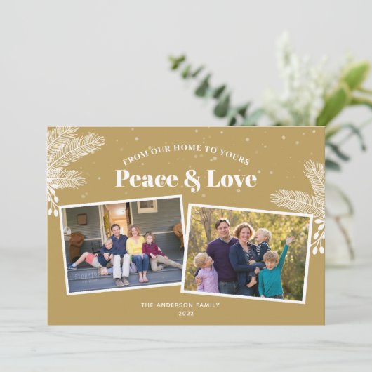 Elegante White Pine on Gold 2 Fotos Weihnachten (Stehend Vorderseite)