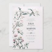 Elegante White Pink Crawling Lily Wedding Einladung (Vorderseite)