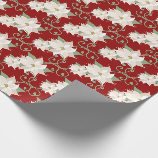 Elegante White Poinsettia Pattern Wirbel Weihnacht Geschenkpapier (Ecke)