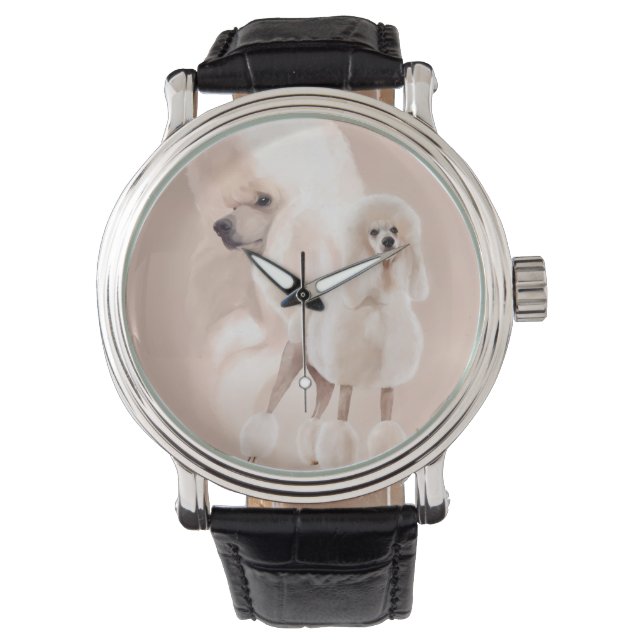 Elegante White Poodle Pastel Collage Armbanduhr (Vorderseite)