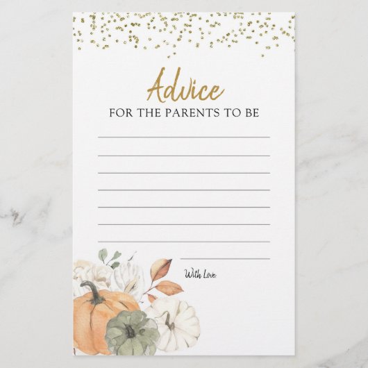 Elegante White Pumpkin Baby Shower Advice Card (Vorderseite)