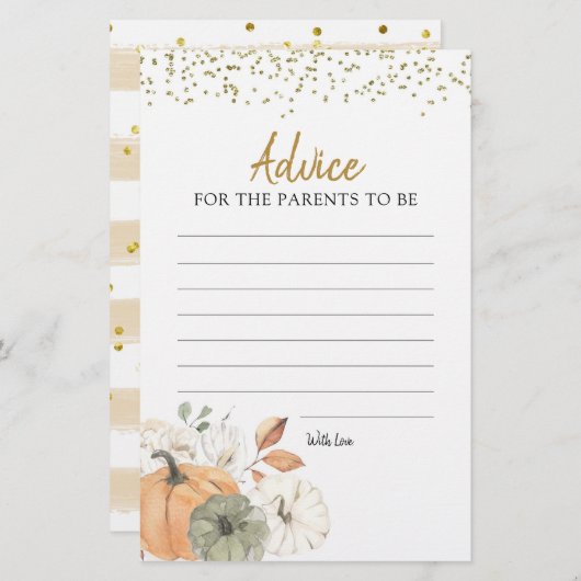 Elegante White Pumpkin Baby Shower Advice Card (Vorne/Hinten)