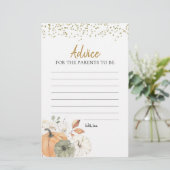 Elegante White Pumpkin Baby Shower Advice Card (Stehend Vorderseite)