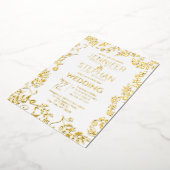 Elegante White Real Gold Floral Wedding Folieneinladung (Gedreht)
