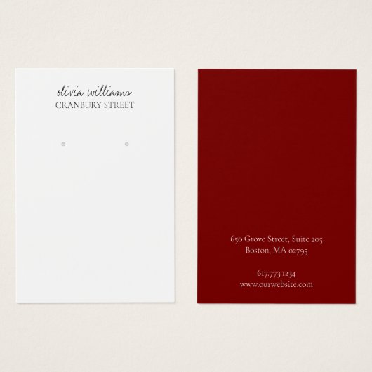 Elegante White Red Minimal Earring Display Card (Vorne & Hinten)