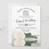 Elegante White Reflating Rose Virtual Wedding Einladung (Vorderseite)