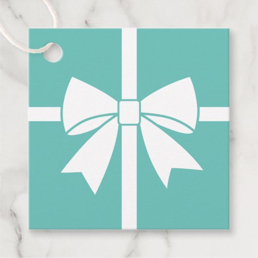 Elegante White Ribbon Bow Aquamarin Blue Baby Dusc Geschenkanhänger (Vorderseite)