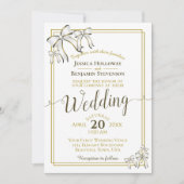 Elegante White Ribbons Gold Wedding Einladung (Vorderseite)