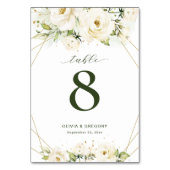 Elegante White Rose and Gold Line Hochzeit Tischnummer (Rückseite)