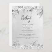 Elegante White Rose Floral Baby Dusche Einladung (Vorne/Hinten)