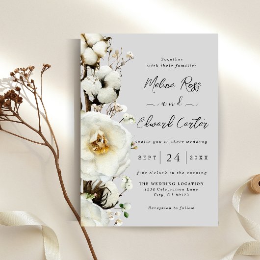 Elegante White Rose Florals Einladung Hochzeit