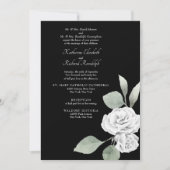 Elegante White Rose Foliage Black Wedding Einladung (Vorderseite)
