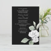 Elegante White Rose Foliage Black Wedding Einladung (Stehend Vorderseite)