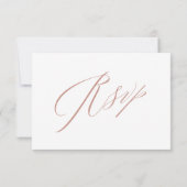 Elegante White Rose Gold Calligraphy Wedding RSVP Karte (Rückseite)