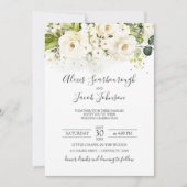 Elegante White Rose & Gold Cursive Wedding Einladung (Vorderseite)