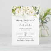 Elegante White Rose & Gold Cursive Wedding Einladung (Stehend Vorderseite)