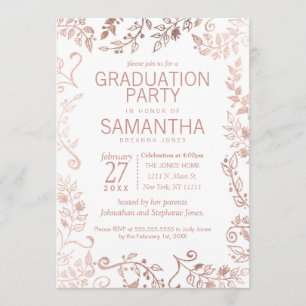 Elegante White Rose Gold Floral Graduation Party Einladung