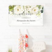 Elegante White Rose & Gold Floral Moderne Hochzeit Banner (Insitu)