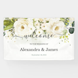Elegante White Rose & Gold Floral Moderne Hochzeit Banner