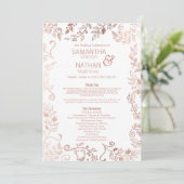 Elegante White Rose Gold Floral Wedding Programm (Stehend Vorderseite)