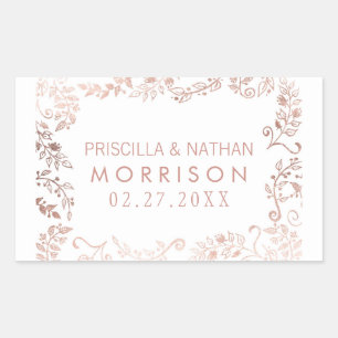 Elegante White Rose Gold Floral Wedding Rechteckiger Aufkleber
