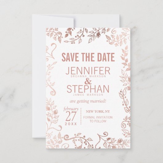 Elegante White Rose Gold Floral Wedding Save The Date (Vorderseite)
