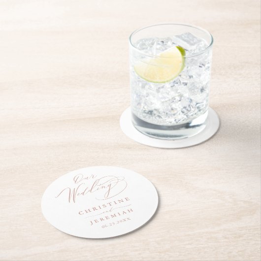 Elegante White Rose Gold Hochzeit Runder Pappuntersetzer (Vor Ort)