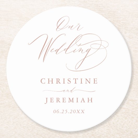 Elegante White Rose Gold Hochzeit Runder Pappuntersetzer (Vorderseite)