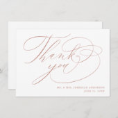 Elegante White Rose Gold Moderne Script Hochzeit Dankeskarte (Vorne/Hinten)