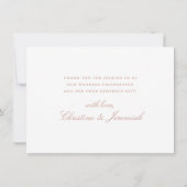 Elegante White Rose Gold Moderne Script Hochzeit Dankeskarte (Rückseite)