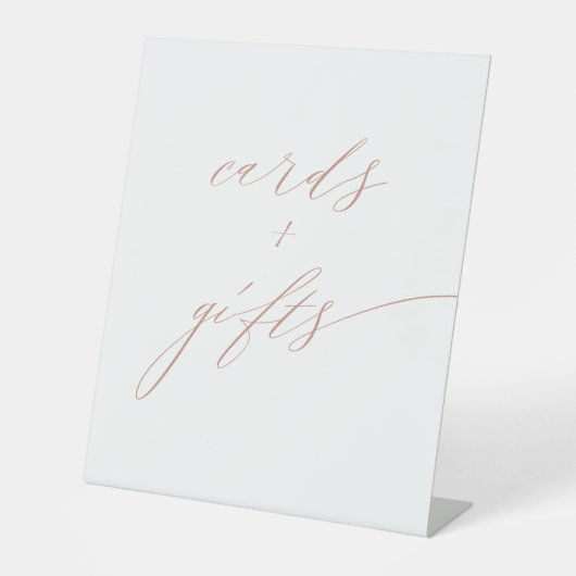Elegante White Rose Gold Script Cards Geschenke Sockelschild (Vorderseite)