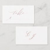 Elegante White Rose Gold Script Monogram Wedding Platzkarte (Vorne/Hinten)