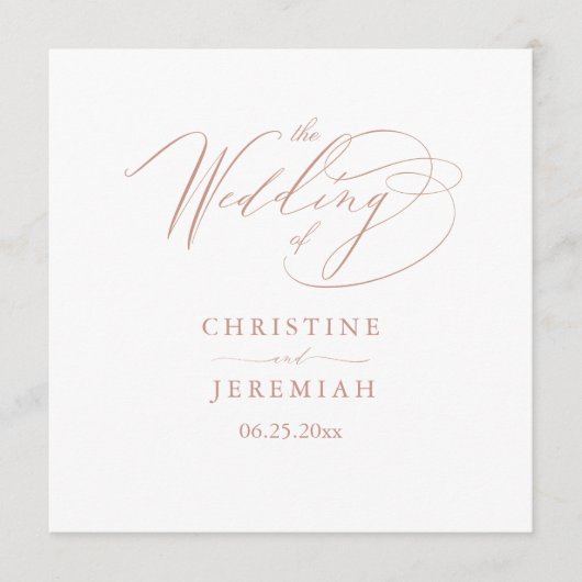 Elegante White Rose Gold Script Typografy Wedding Programm (Vorderseite)