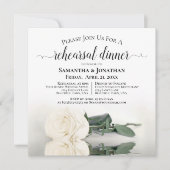 Elegante White Rose Hochzeit Probe & Abendessen Einladung (Vorderseite)