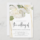 Elegante White Rose QR Code Hochzeit Einladung (Vorderseite)