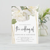 Elegante White Rose QR Code Hochzeit Einladung (Stehend Vorderseite)