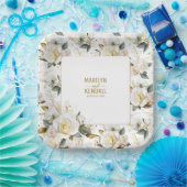 Elegante White Rose Romantic Floral Wedding Pappteller (Party)