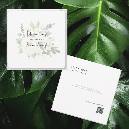 Elegante White Rose Rounded Wedding Save The Date