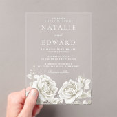 Elegante White Rose Vintage Hochzeit Acryleinladungen (Insitu (Handheld))