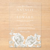 Elegante White Rose Vintage Hochzeit Acryleinladungen (Vorderseite)