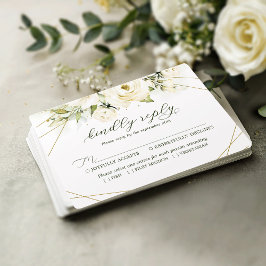 Elegante White Rose Wedding RSVP Karte