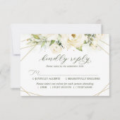 Elegante White Rose Wedding RSVP Karte (Vorderseite)