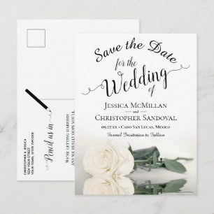 Elegante White Rose Wedding speichern das Datum Ankündigungspostkarte