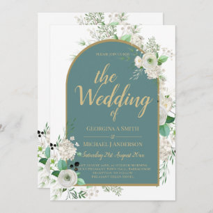 Elegante White Roses All-in-1 Wedding Einladung UA